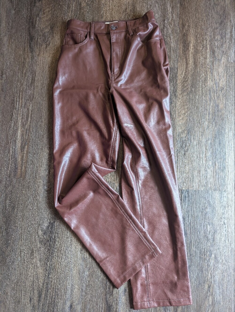 Women's Abercrombie & Fitch Brown Faux Leather Ultra High Rise Straight-Leg